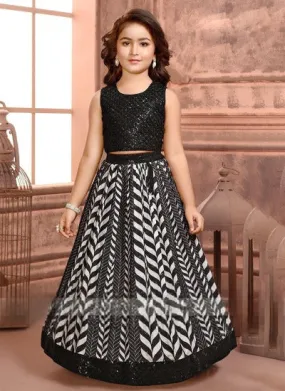 Black & White Georgette Kids Lehenga Choli Set