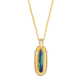 Black Boulder Opal, 18K Gold & Platinum Necklace