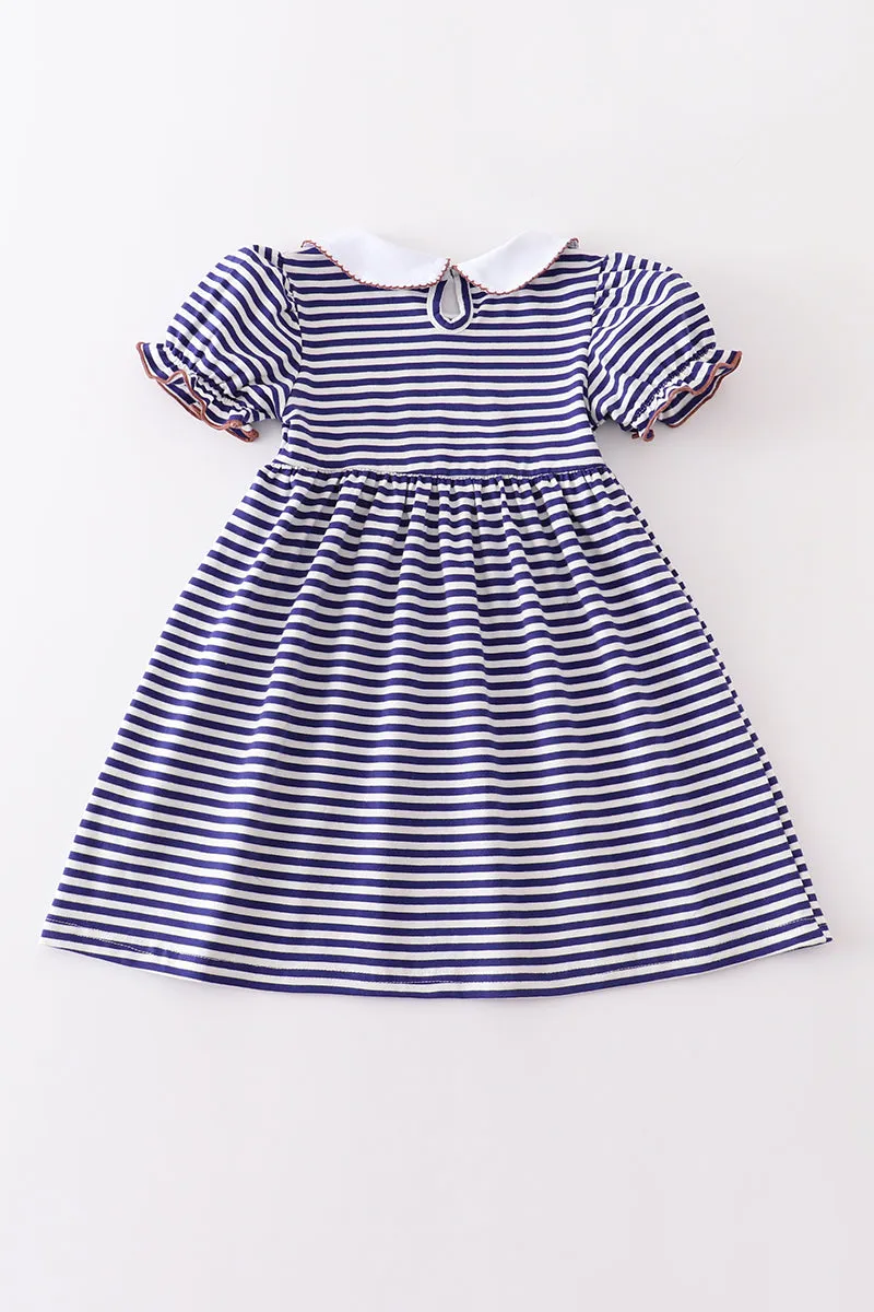 Blue stripe football applique dress