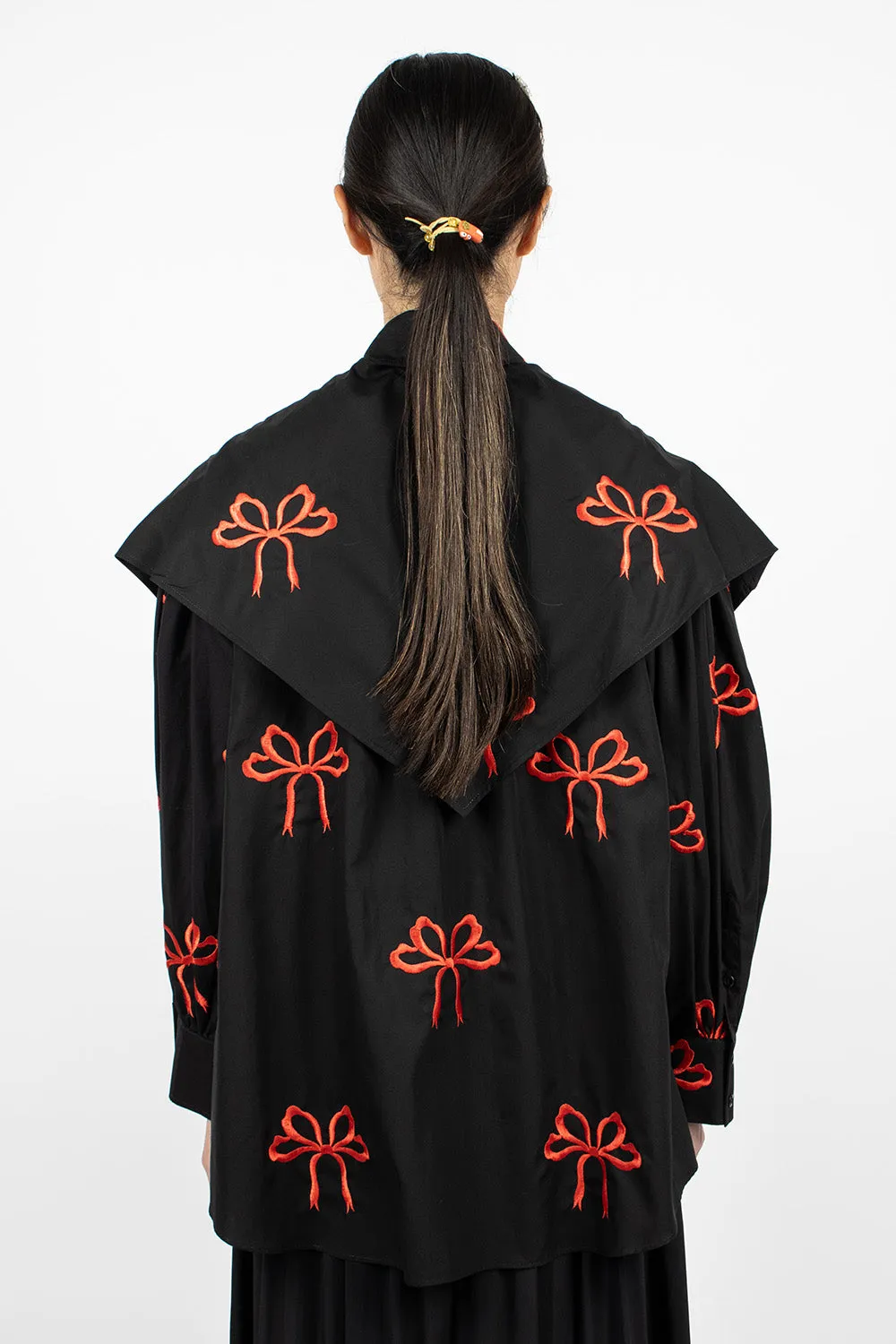 Bow Embroidered Shirt Black/Red