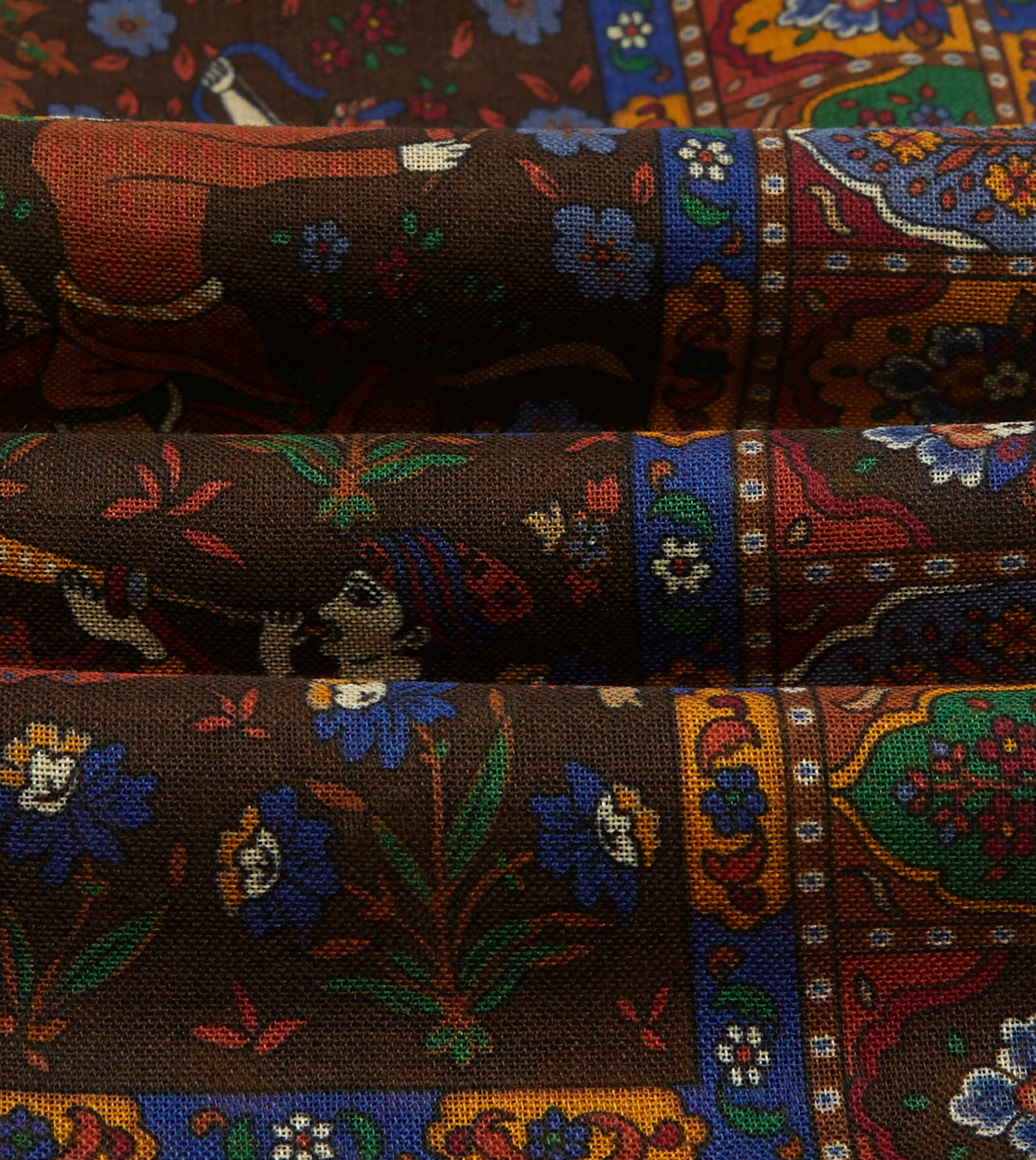 Brown Mughal Hunter Print Wool-Silk Scarf