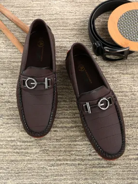 Brown Round Toe Loafer With Metal Accent