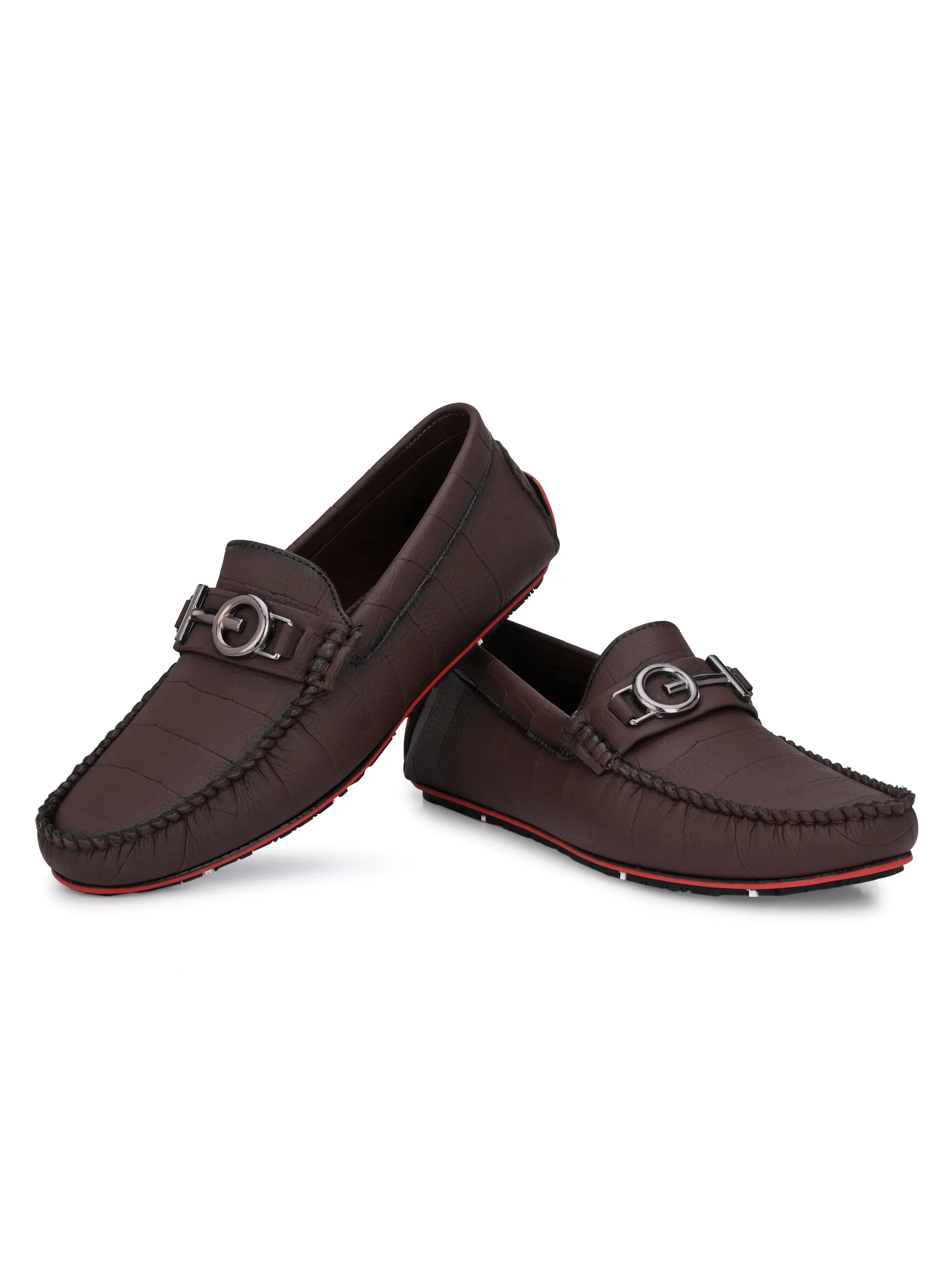 Brown Round Toe Loafer With Metal Accent