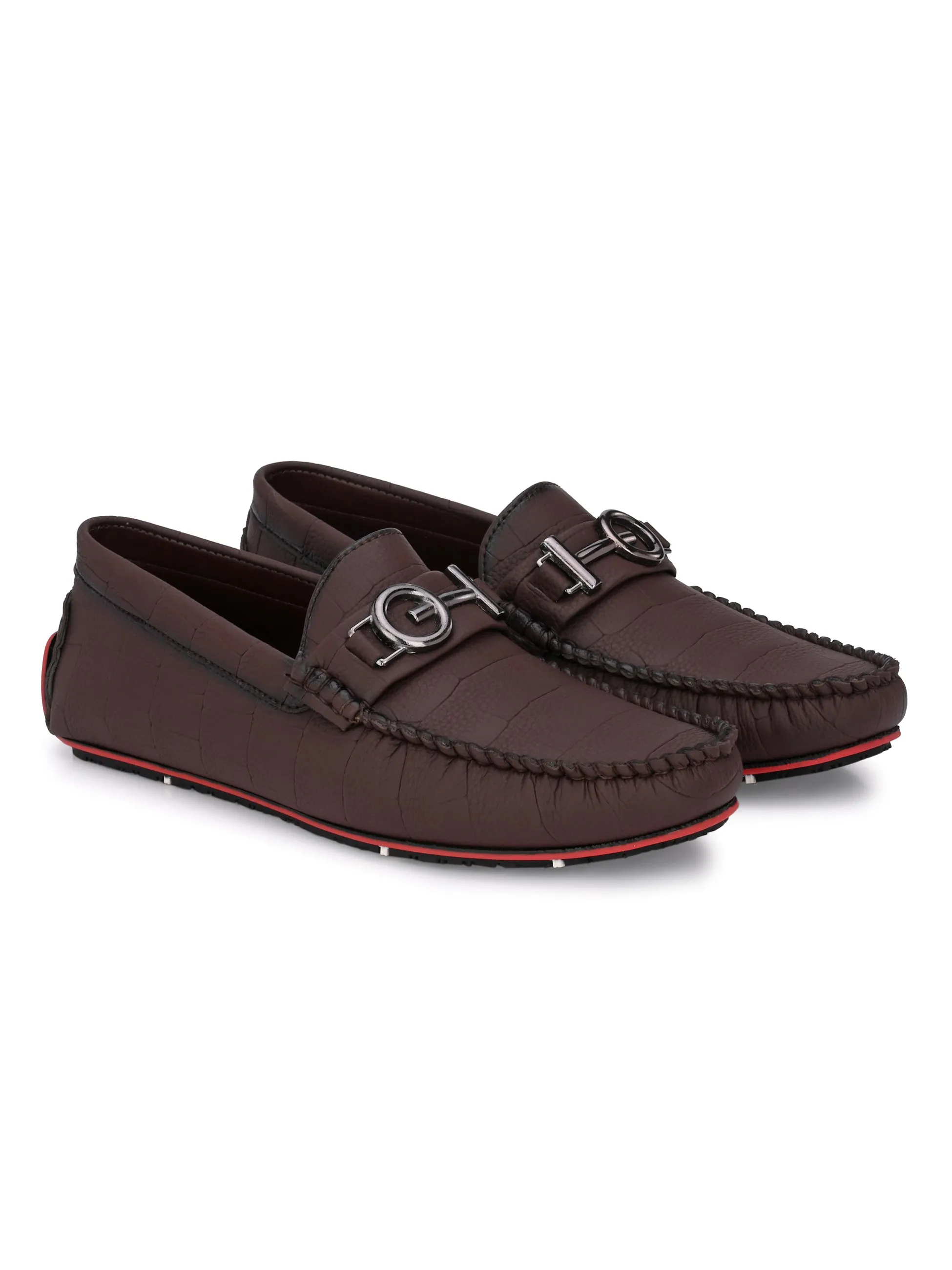 Brown Round Toe Loafer With Metal Accent