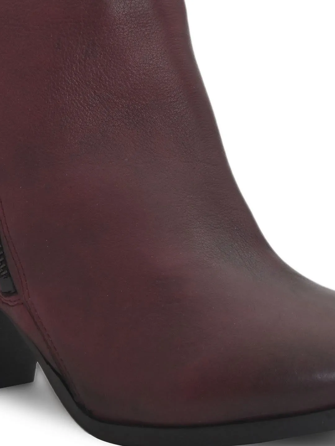 Burgundy Leather Zip Boots