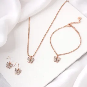 Butterfly Rhinestone Rosegold Charm Set