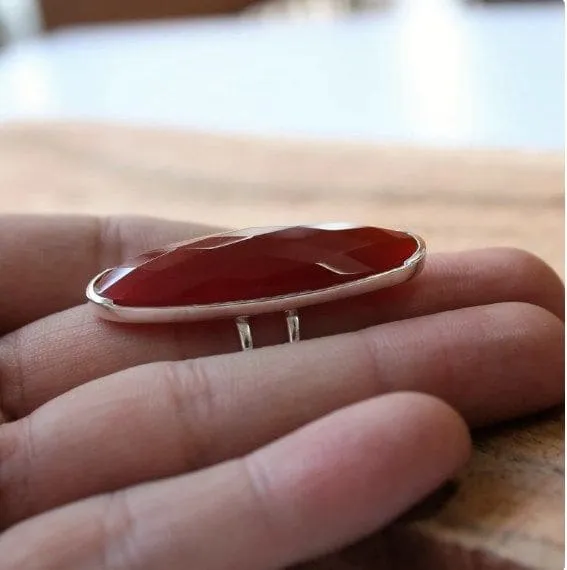 Carnelian 925 Sterling Silver Handmade Big Oval Gemstone Ring