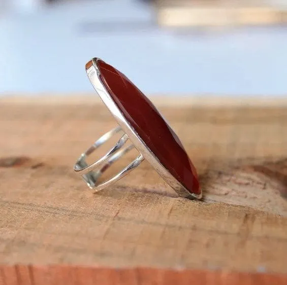 Carnelian 925 Sterling Silver Handmade Big Oval Gemstone Ring