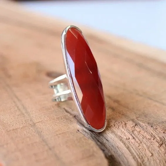 Carnelian 925 Sterling Silver Handmade Big Oval Gemstone Ring