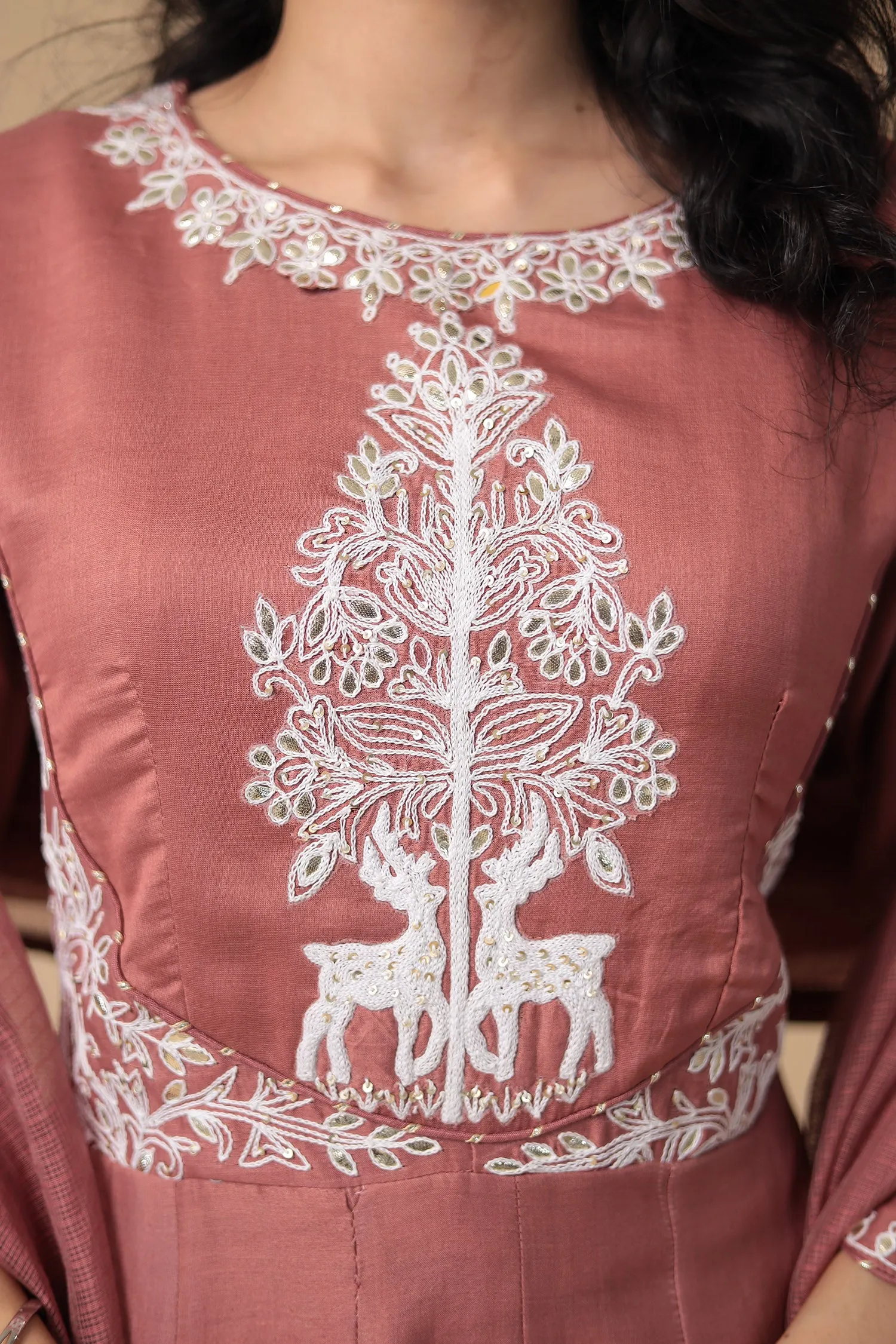 Chanderi Peplum Silk Suit with Embroidered work