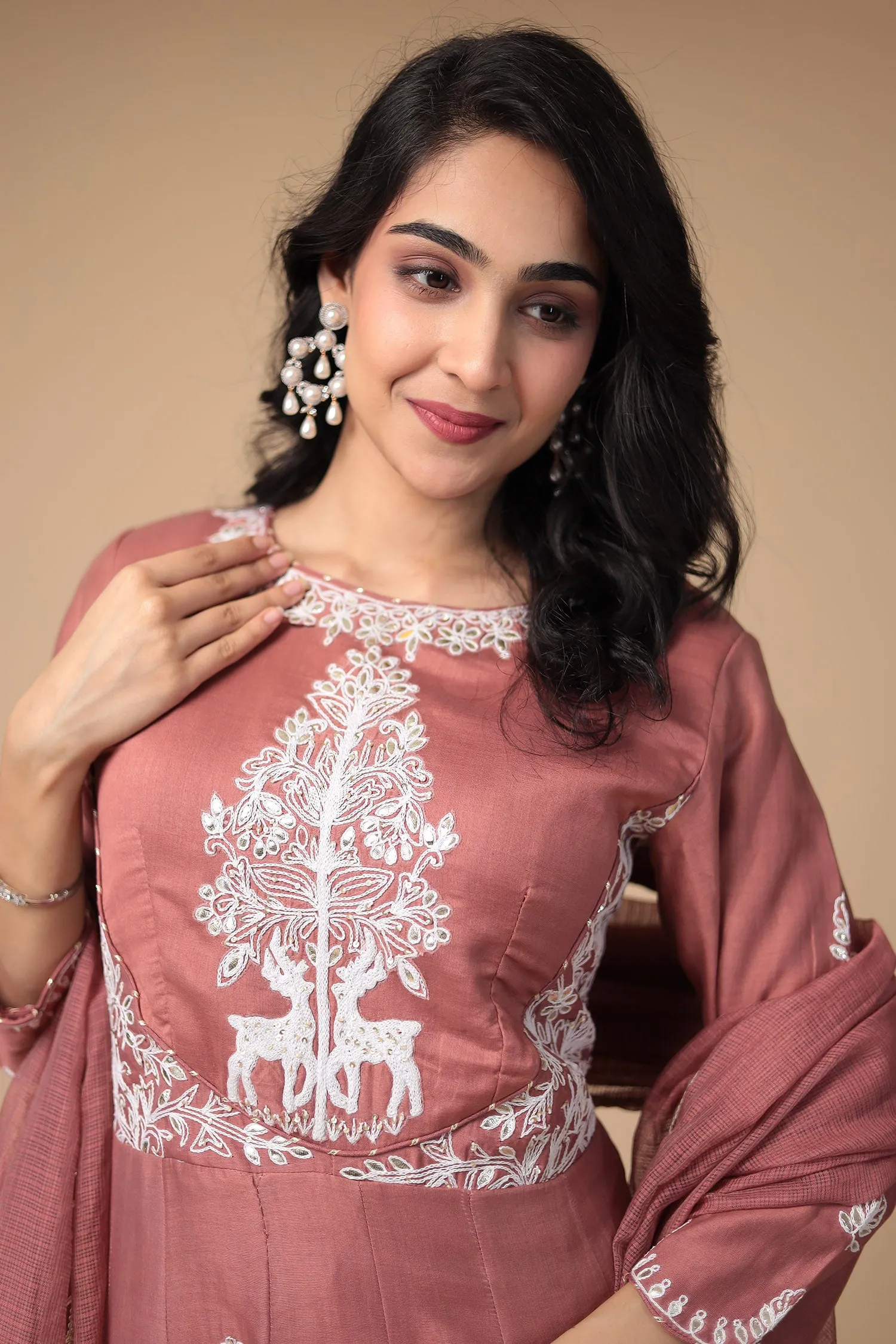 Chanderi Peplum Silk Suit with Embroidered work