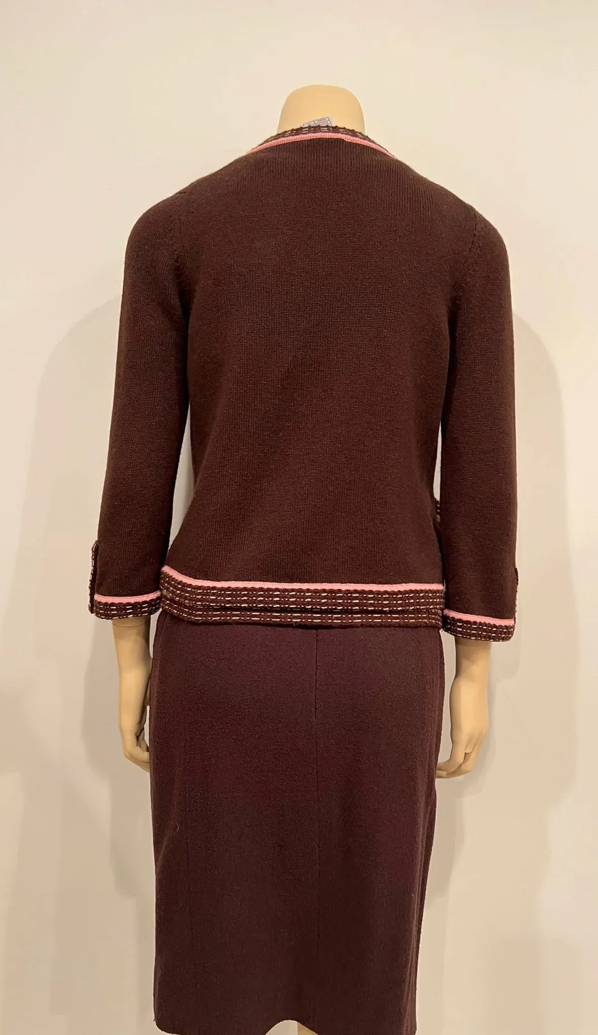 Chanel 05A 2005 Fall Cashmere Pink Brown Camisole Blouse Cardigan Twinset FR 34 US 2/4