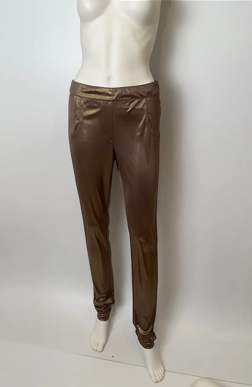 Chanel 12A, 2012 Fall Paris Bombay Stretchy Gold Metallic Pants Leggings FR 40 US 4/6