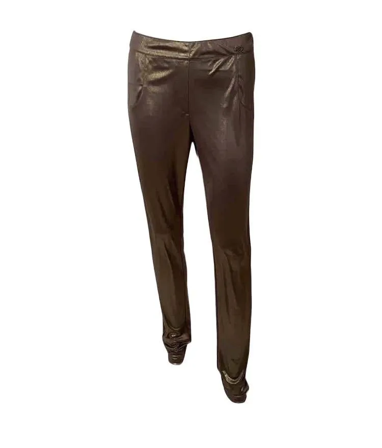 Chanel 12A, 2012 Fall Paris Bombay Stretchy Gold Metallic Pants Leggings FR 40 US 4/6