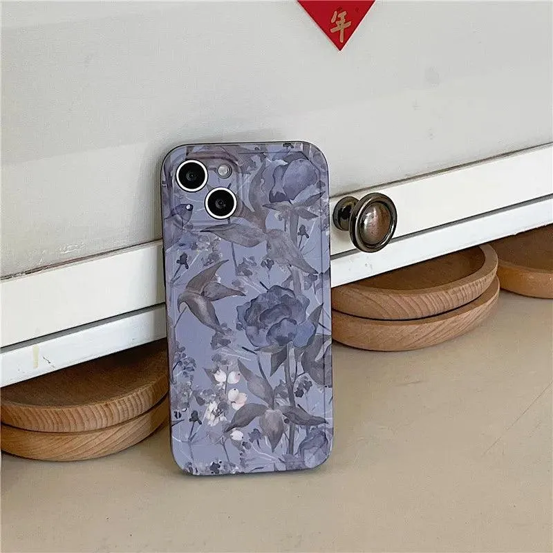 Charming Gray Flowers Oil Painting Cute Phone Cases For iPhone 12 Pro Max 13 11 14 And 14 Pro