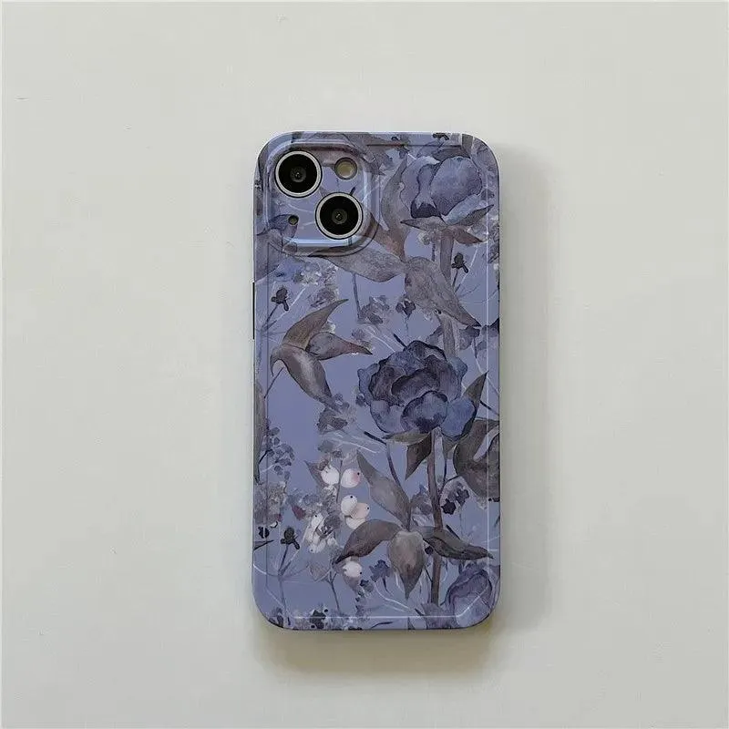 Charming Gray Flowers Oil Painting Cute Phone Cases For iPhone 12 Pro Max 13 11 14 And 14 Pro