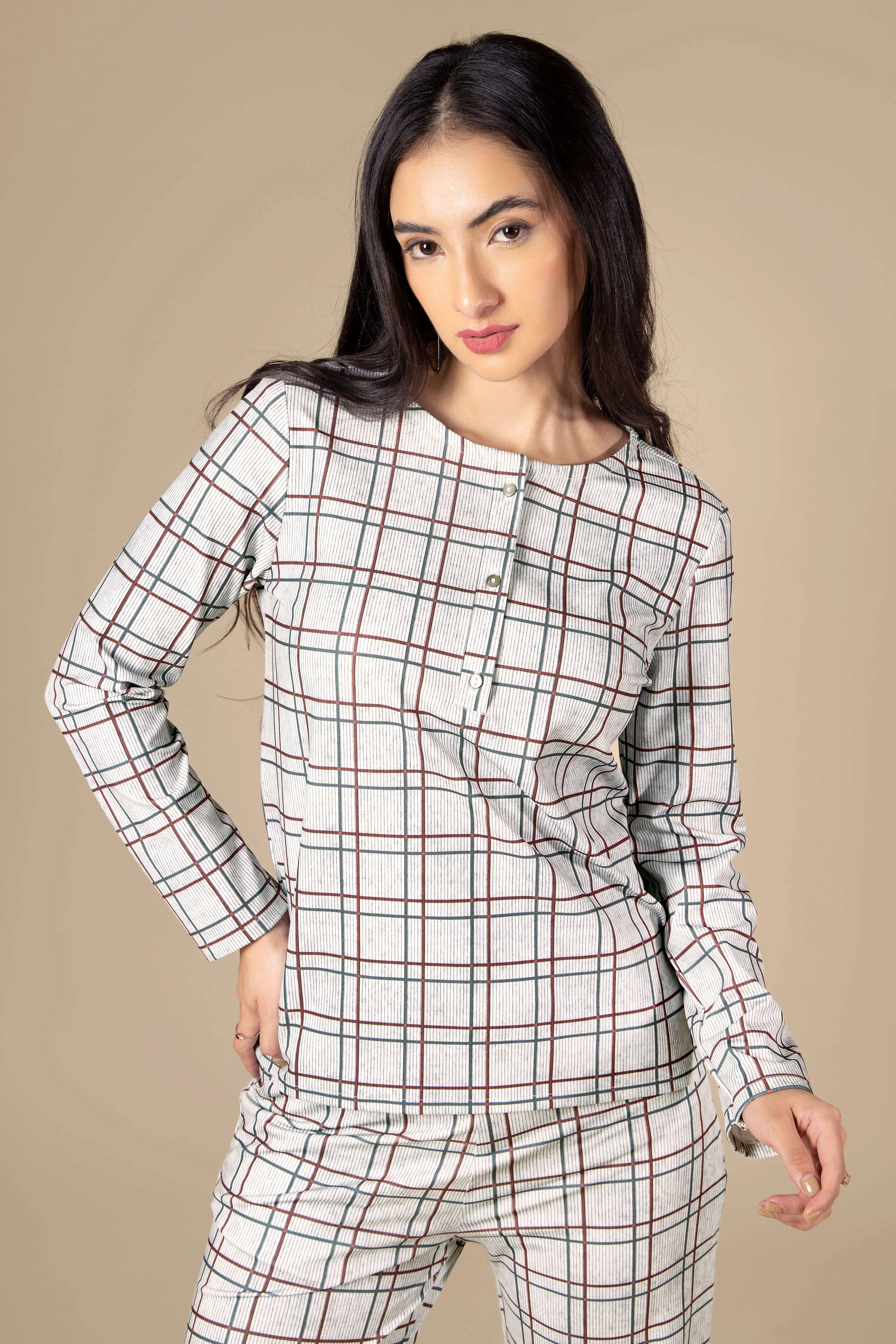 Checks Casual Top Co-Ord Set For Women