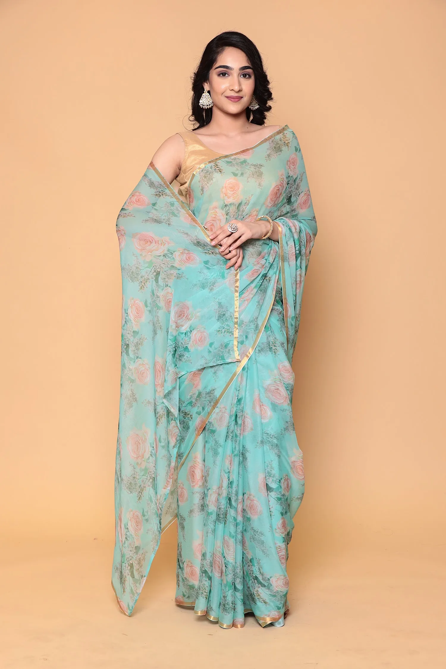 Chiffon saree with chiffon fabric and zari border