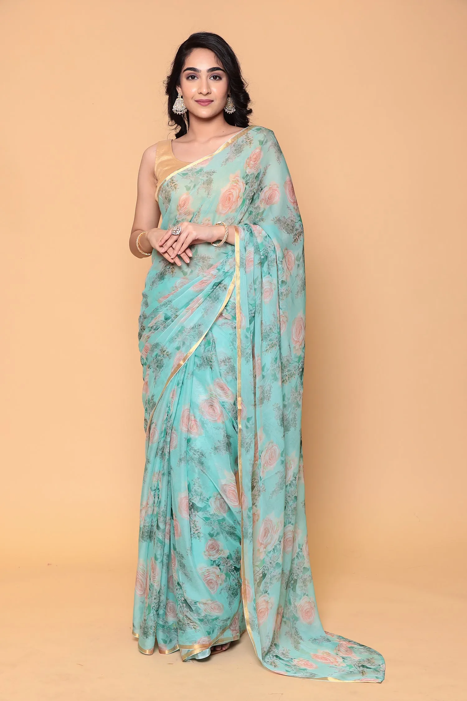 Chiffon saree with chiffon fabric and zari border