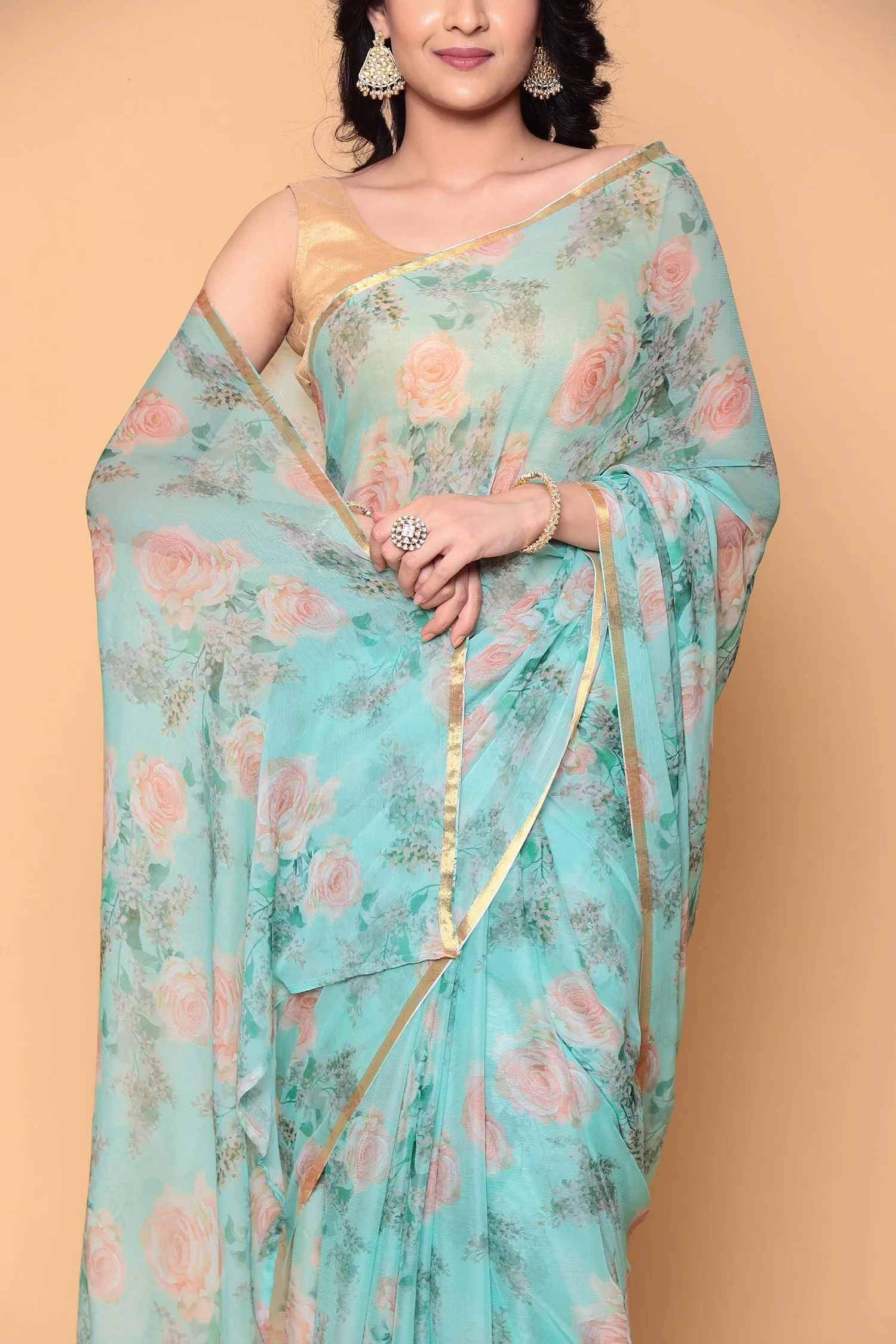 Chiffon saree with chiffon fabric and zari border