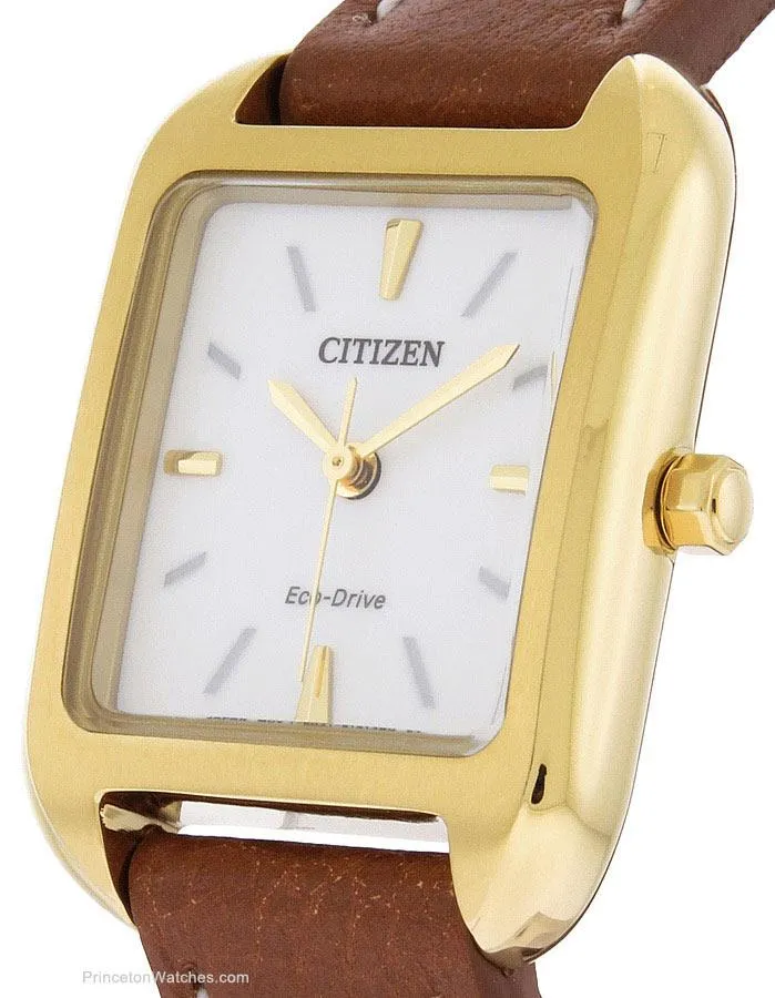 Citizen Eco-Drive Womens Chandler - Gold-Tone - Brown Leather - White Dial