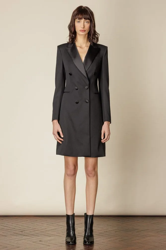 Claudia Tuxedo Dress -  Black Wool Gabardine