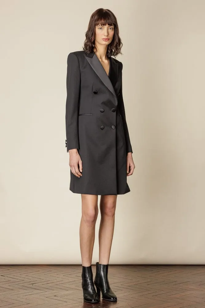 Claudia Tuxedo Dress -  Black Wool Gabardine