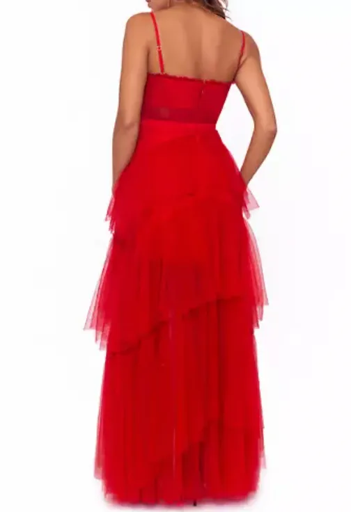 Corset Chiffon Layer Trim Solid Gown