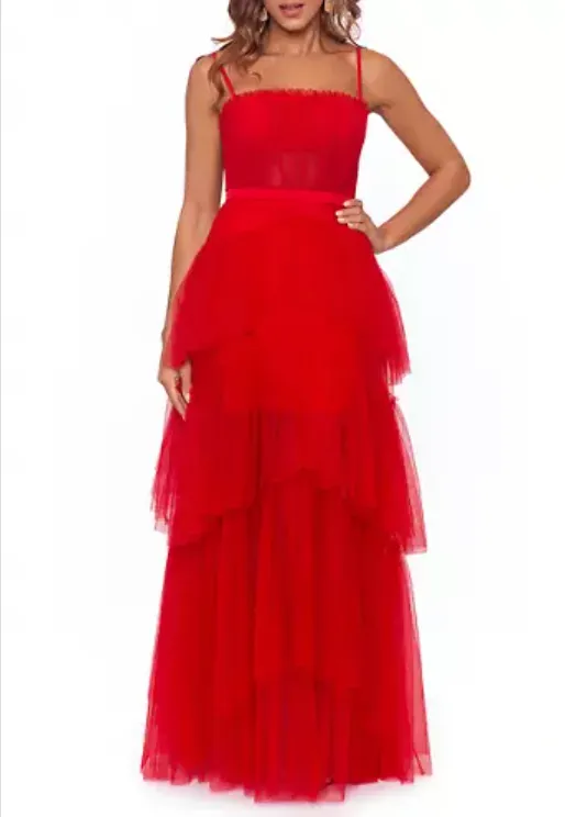 Corset Chiffon Layer Trim Solid Gown