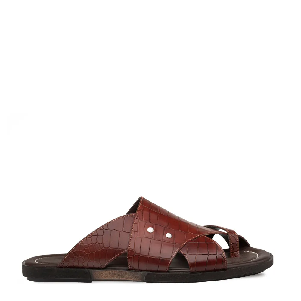 Croc-Print Toe Ring Sandal