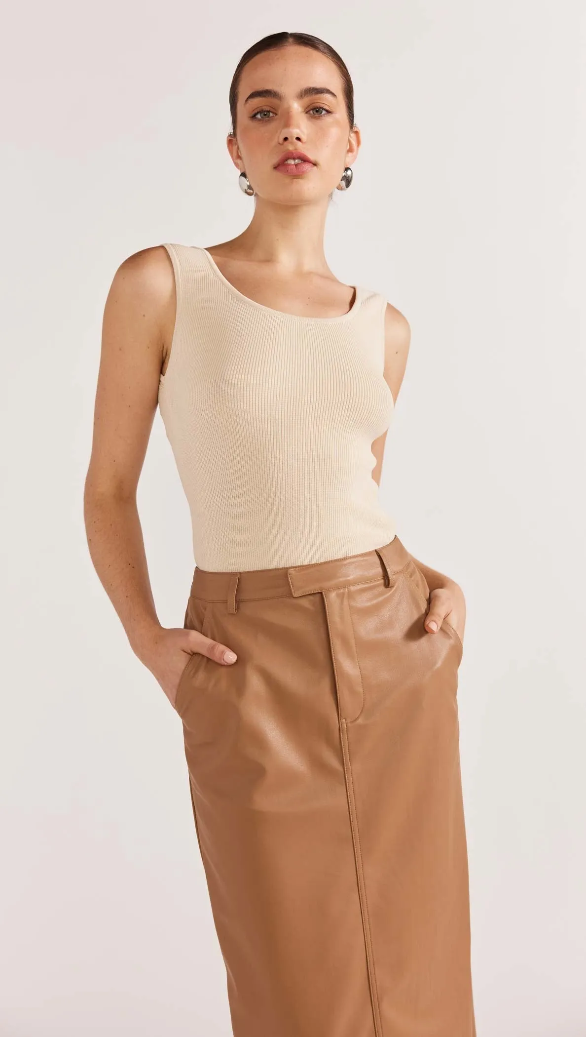 Cynthia PU Midi Skirt | Camel