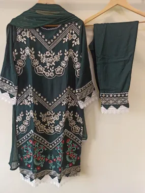 Dark Green Sequin work Embroidered Suit