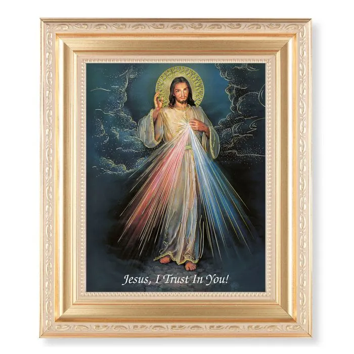 Divine Mercy Print in Frame in Satin Gold