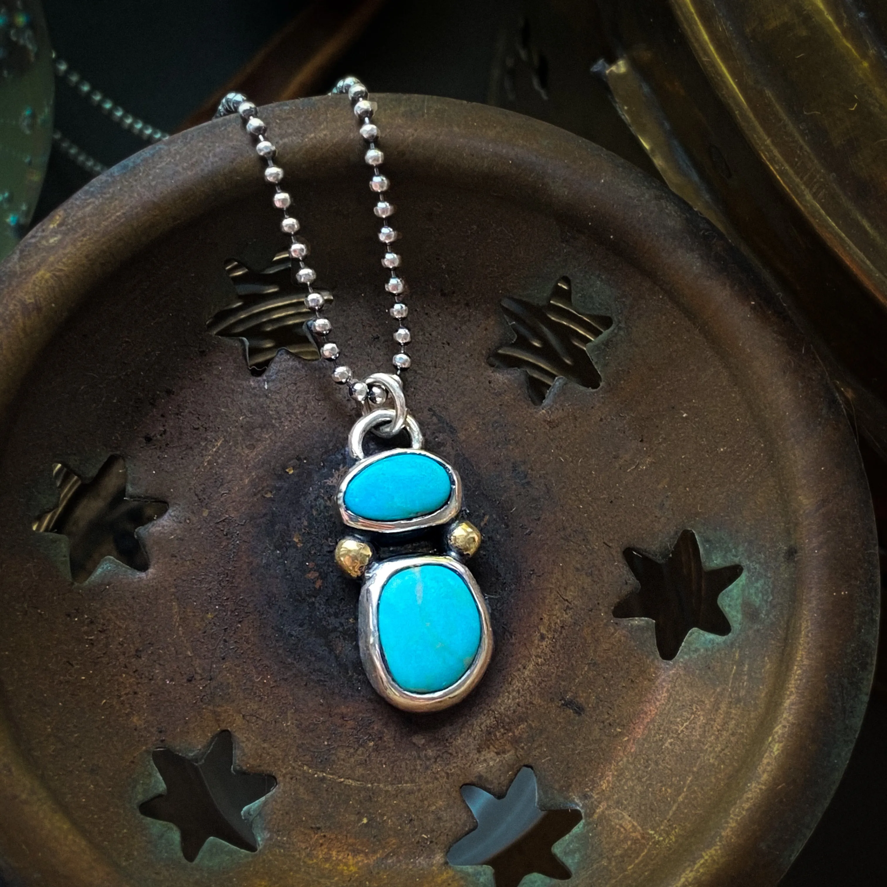 Double Turquoise Pendant Sterling Silver