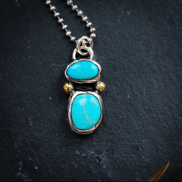 Double Turquoise Pendant Sterling Silver