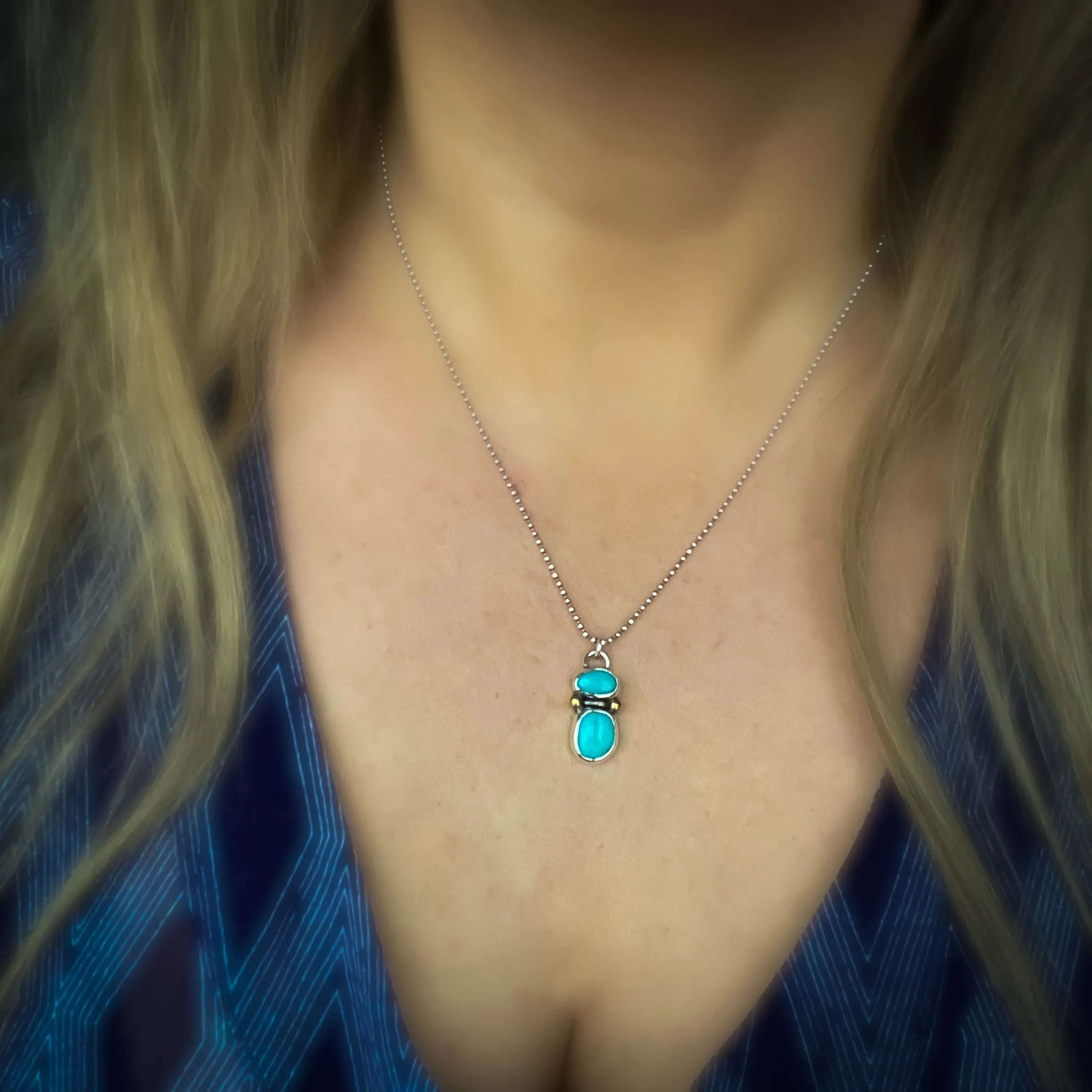 Double Turquoise Pendant Sterling Silver