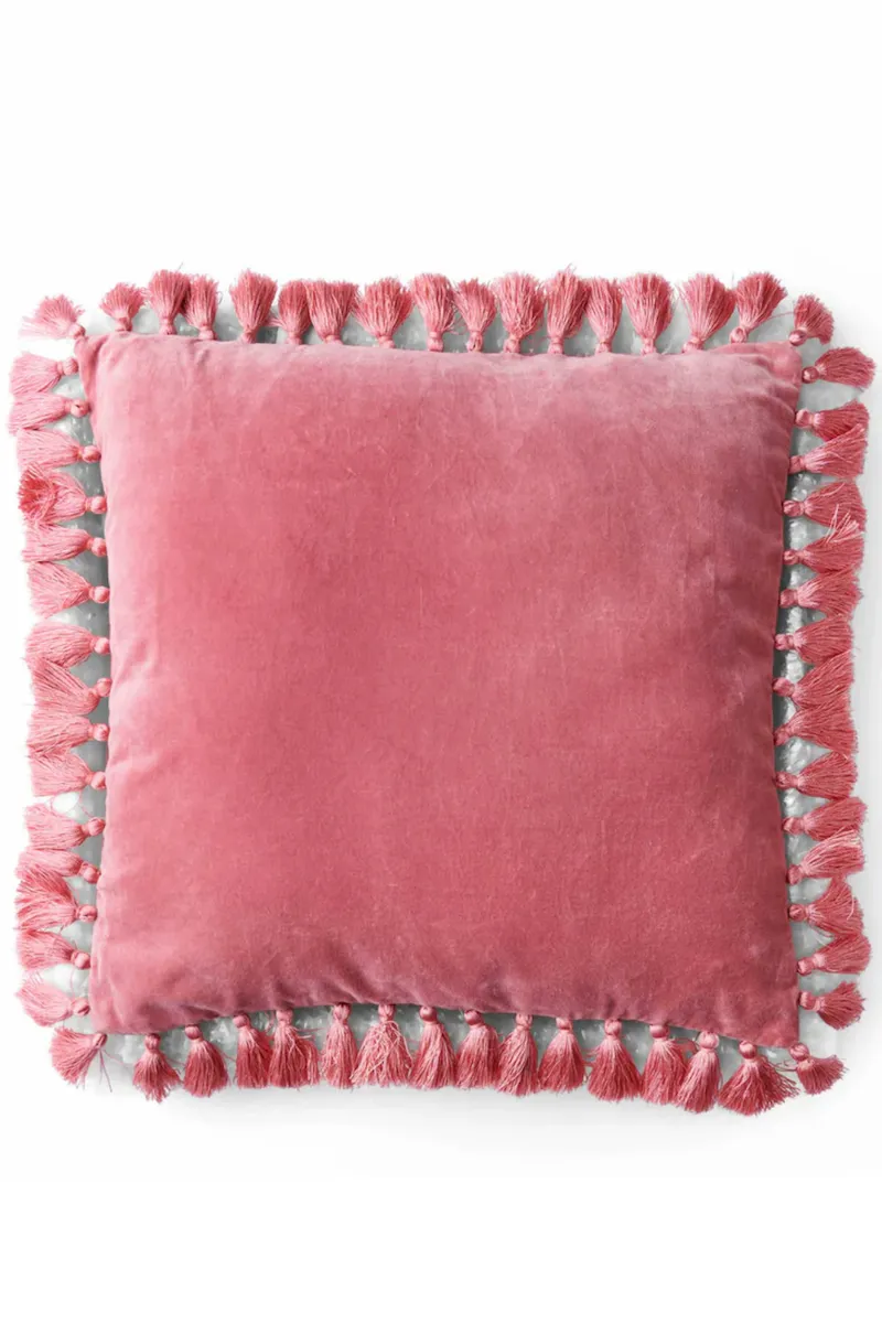 Dusty Rose Velvet Tassel Cushion