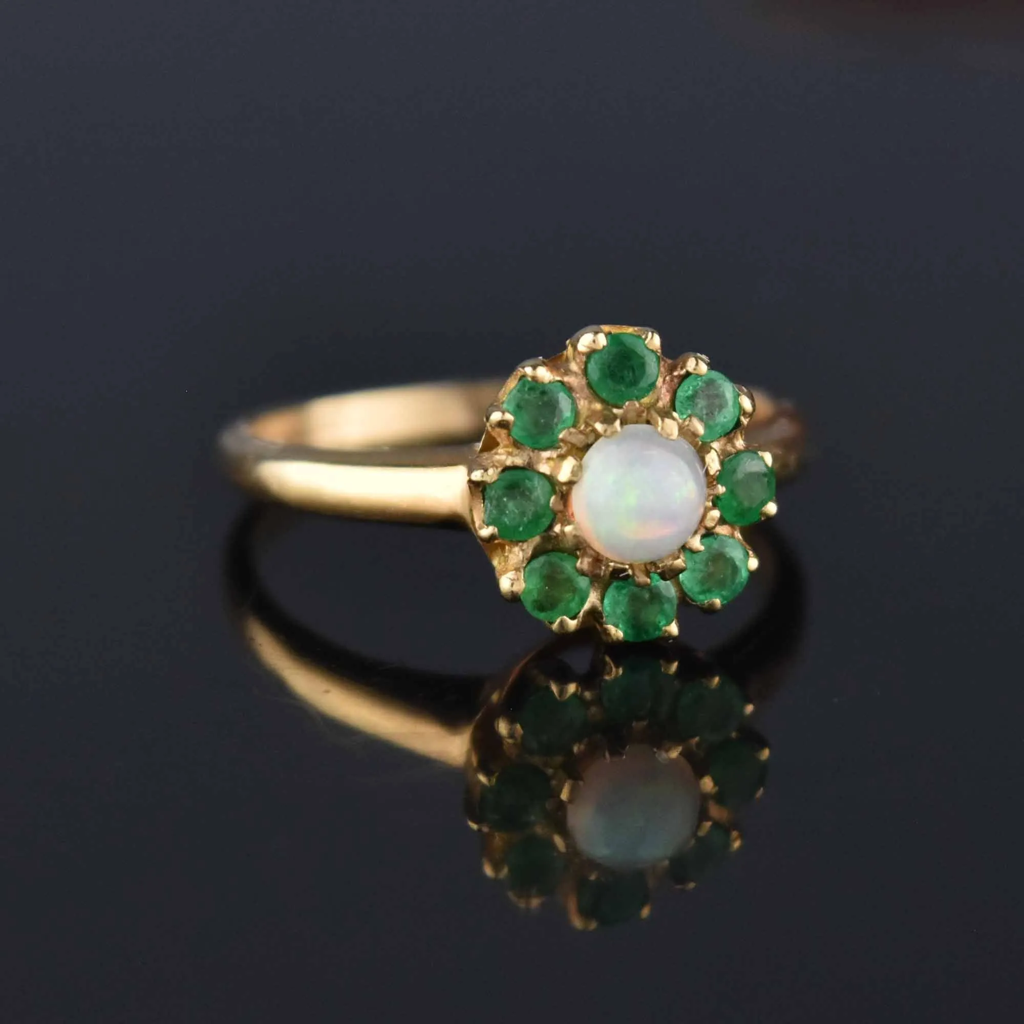 Edwardian Gold Emerald Halo Opal Ring