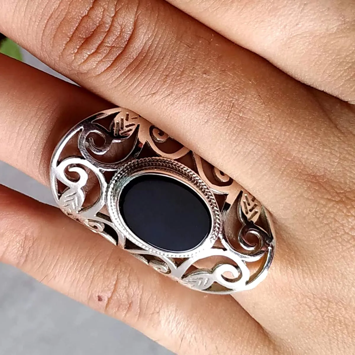 Elegant Black Onyx Cocktail 925 Sterling Silver Ring, Majestic Combination, Gift for her, Mother's Day Gift