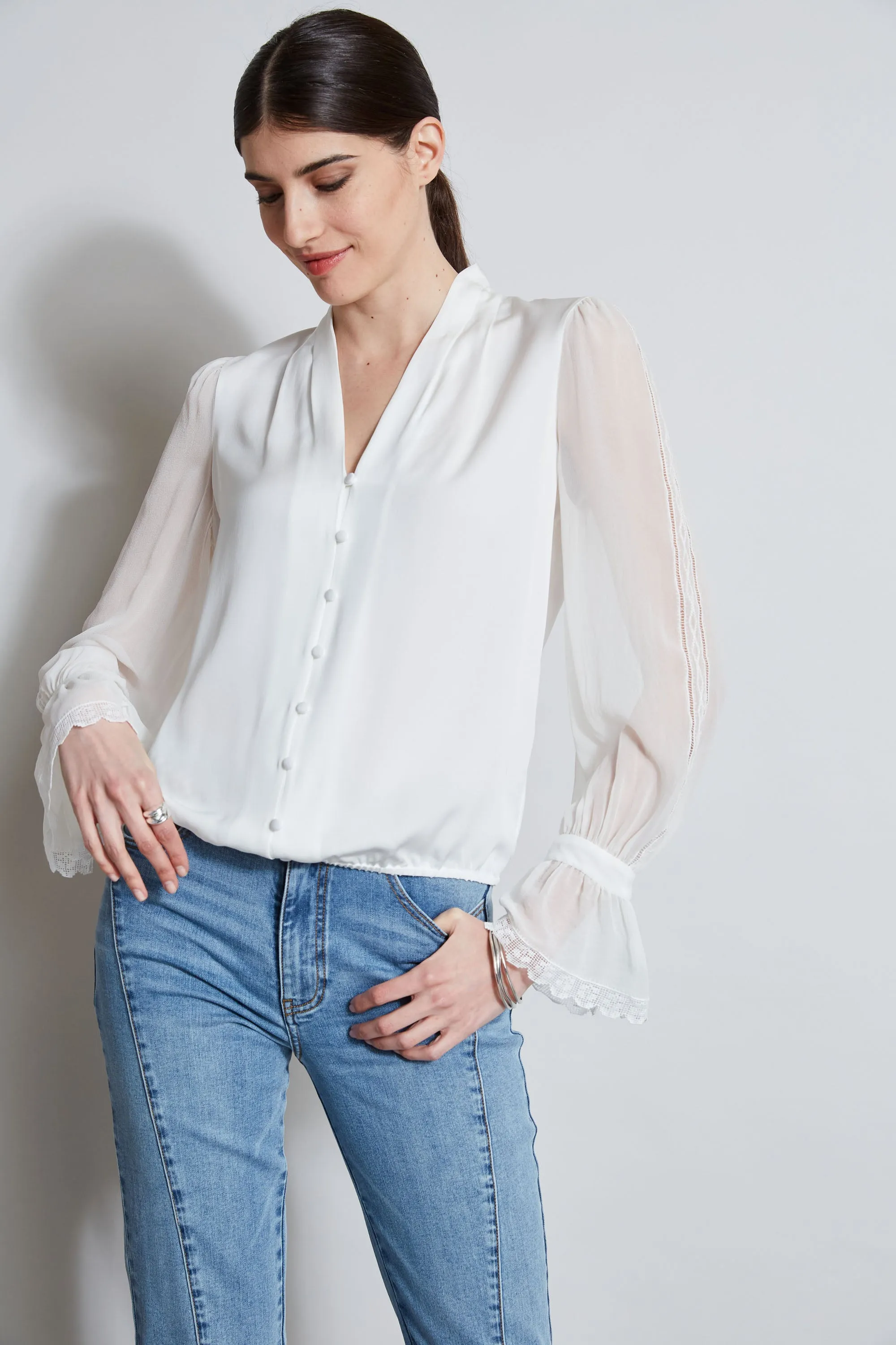 Embroidered Sleeve Blouson Shirt