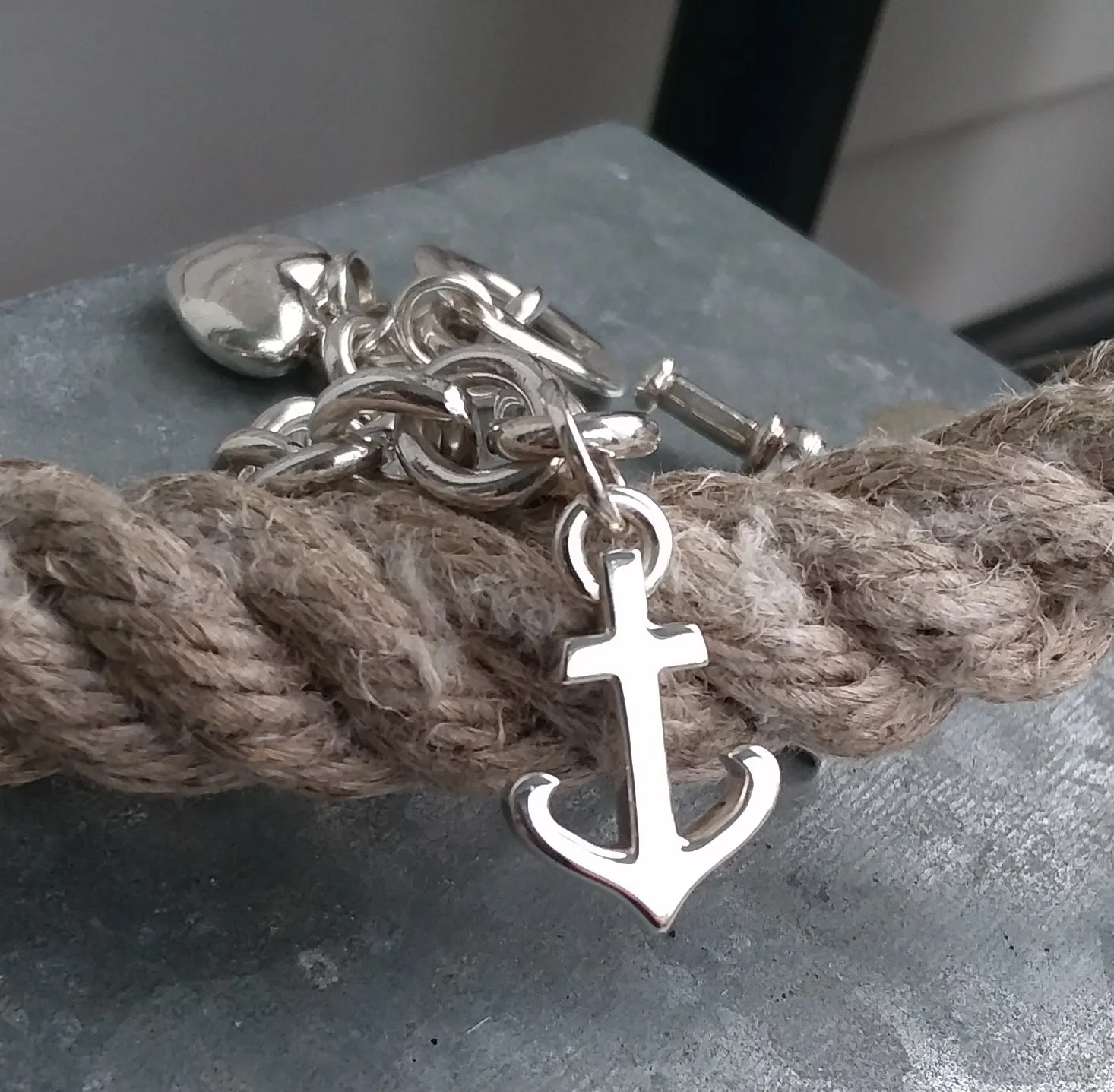 Engravable Sterling Silver Anchor Charm for Bracelet