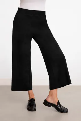 Faux Suede Wide Leg Ankle Pant | Black