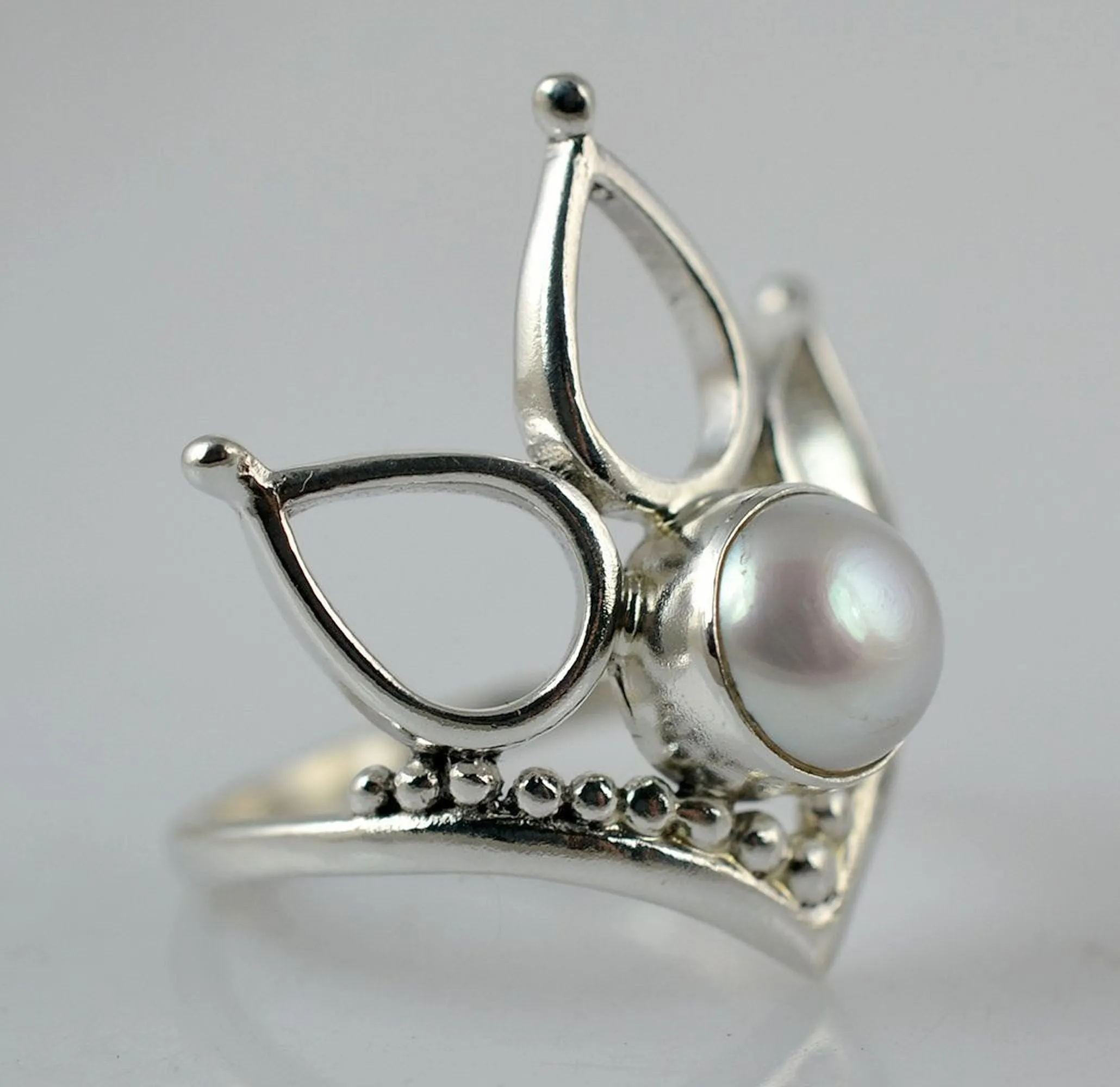 Freshwater Pearl 925 Solid Sterling Silver Handmade Ring Size 4-13 US