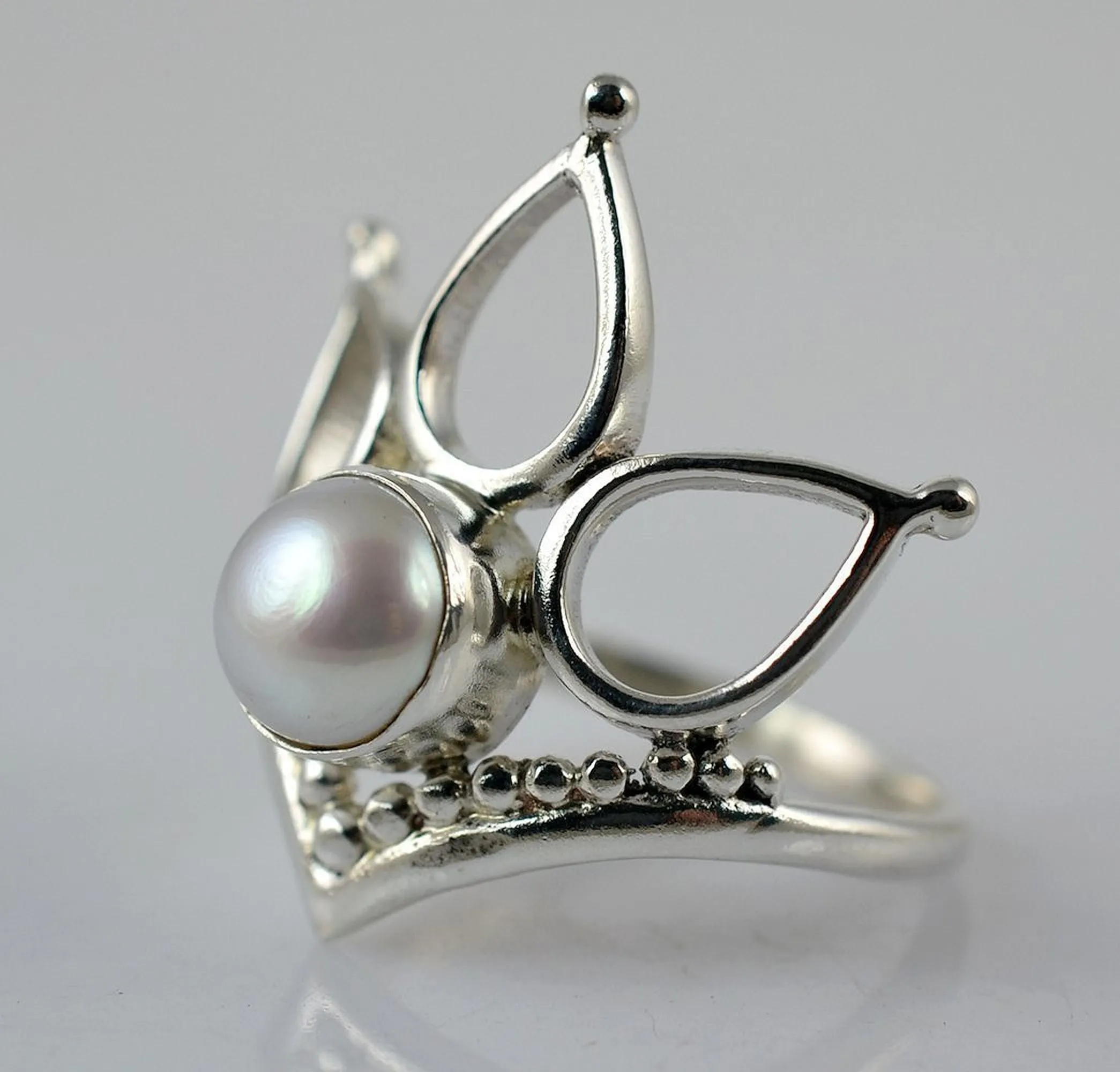 Freshwater Pearl 925 Solid Sterling Silver Handmade Ring Size 4-13 US