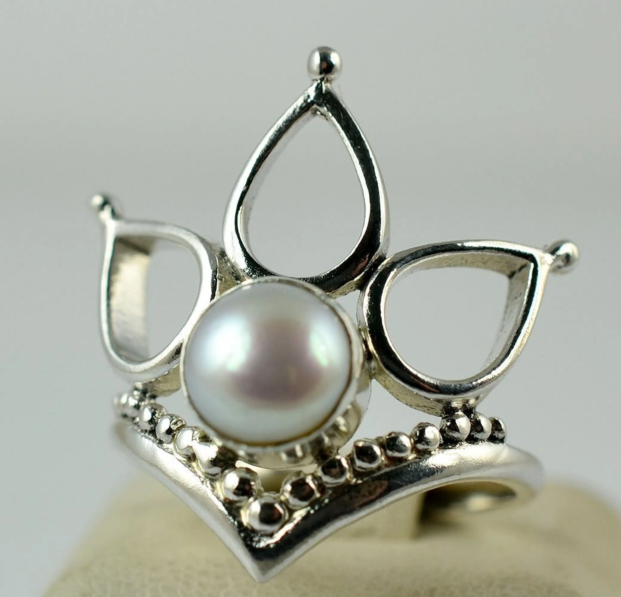 Freshwater Pearl 925 Solid Sterling Silver Handmade Ring Size 4-13 US