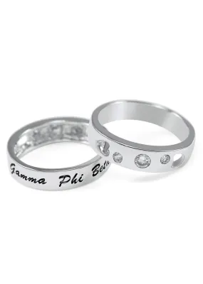 Gamma Phi Beta Sterling Silver Ring with Hearts and Cubic Zirconias