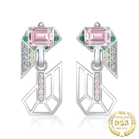 Geometric 6.4ct Emerald Cut Pink Earrings - 925 Sterling Silver