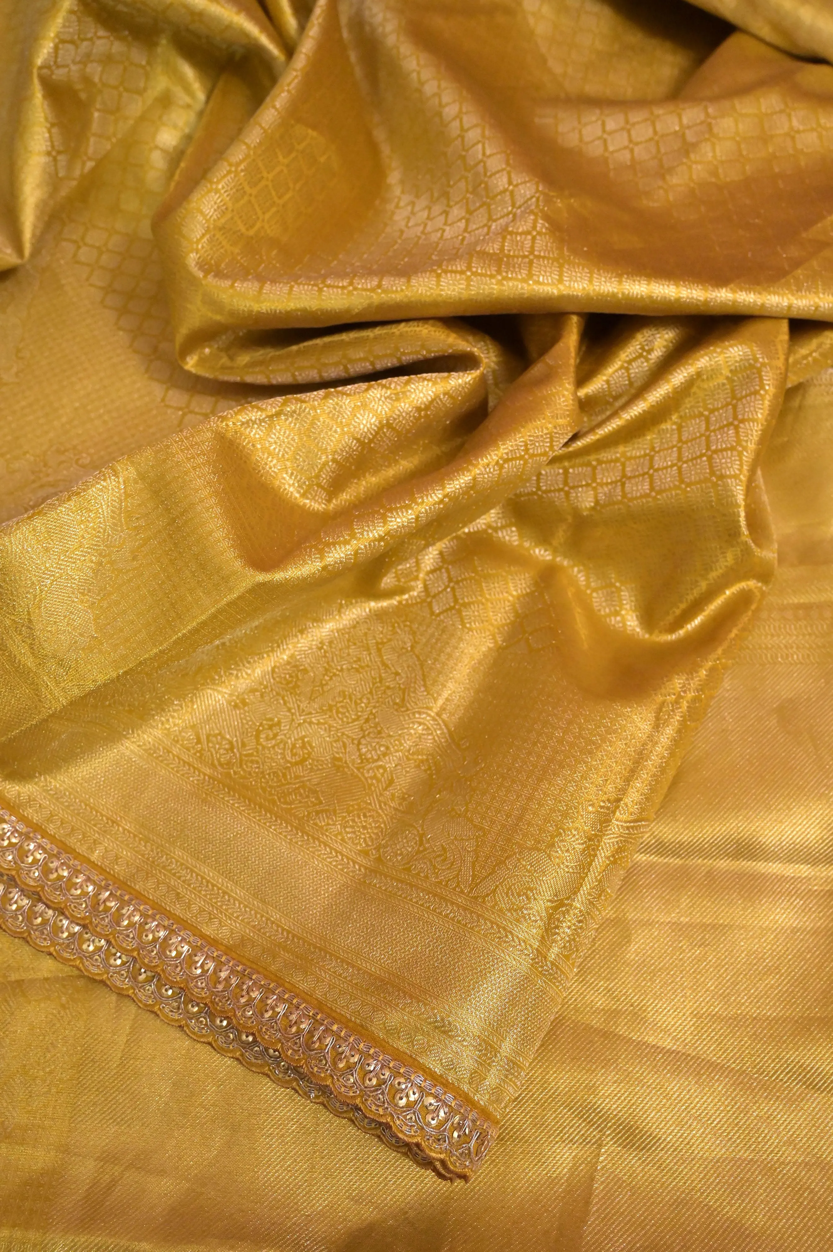 Golden Color Pure Brocade Kanjeevaram Silk Saree