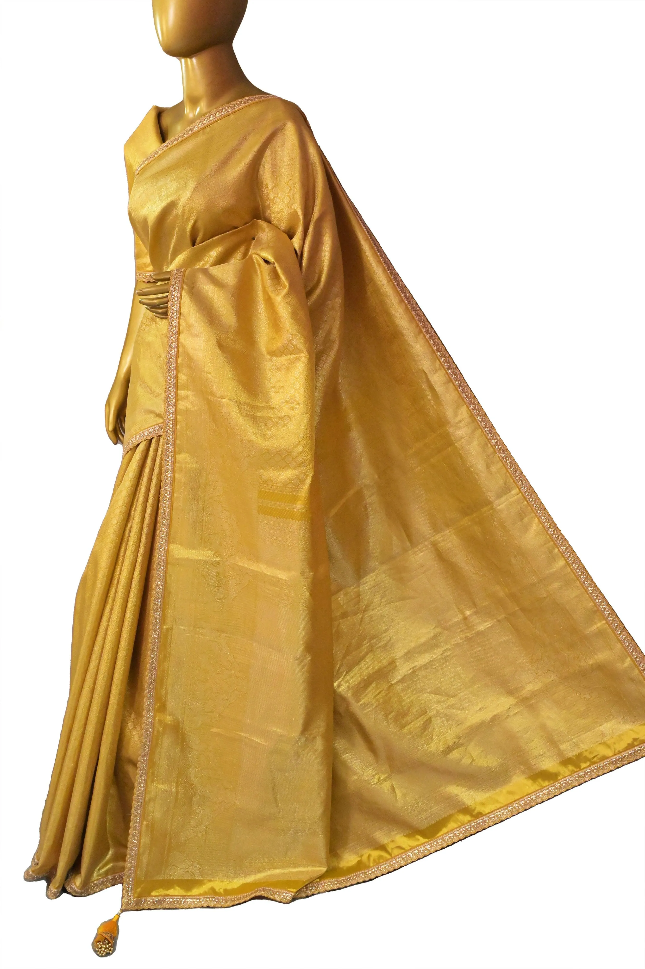 Golden Color Pure Brocade Kanjeevaram Silk Saree