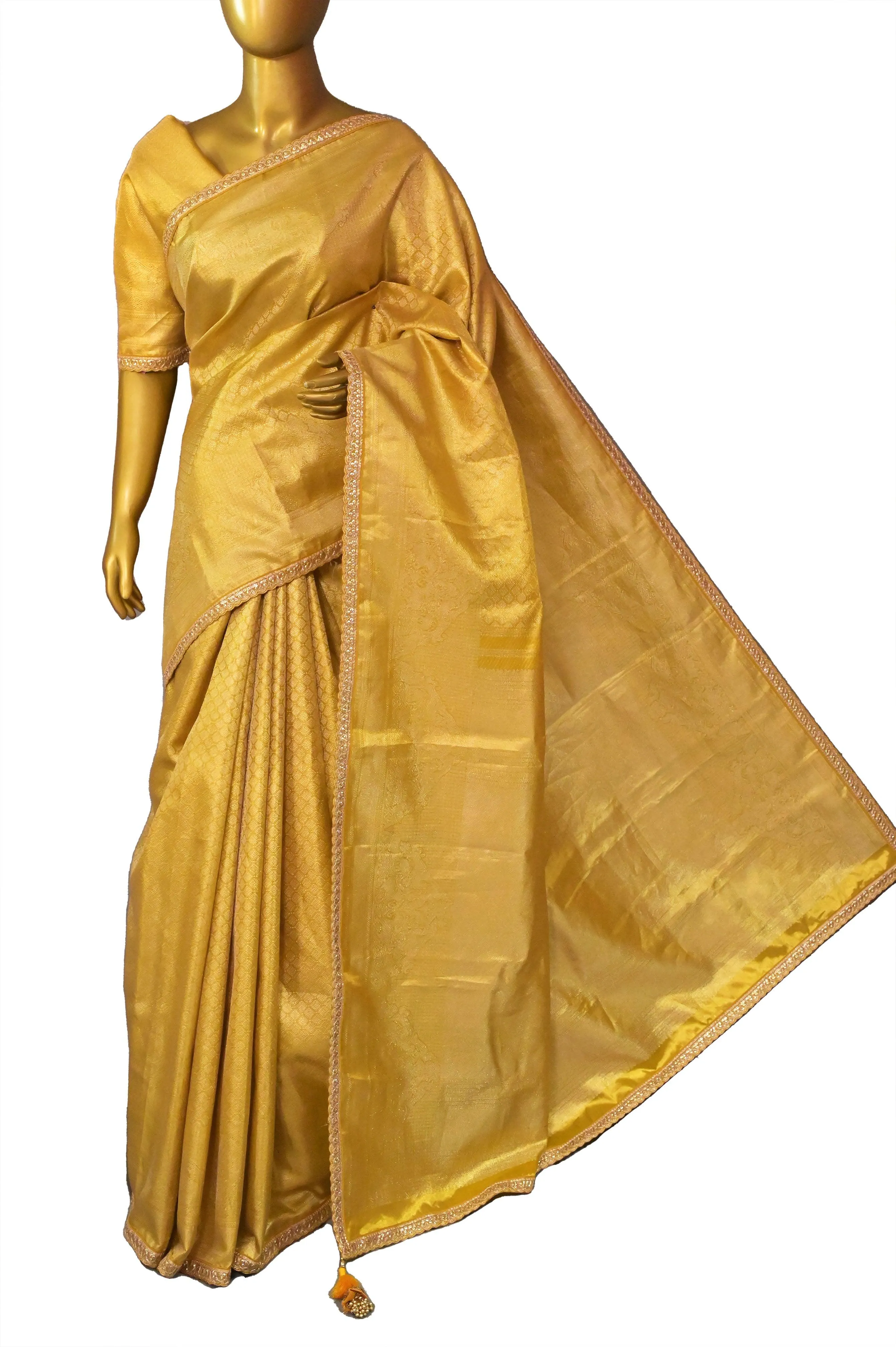 Golden Color Pure Brocade Kanjeevaram Silk Saree